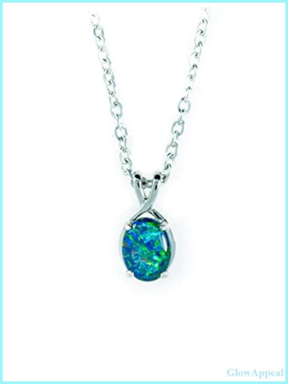 Australian Triplet Opal Pendant Necklace in Sterling Silver White Gold Plated